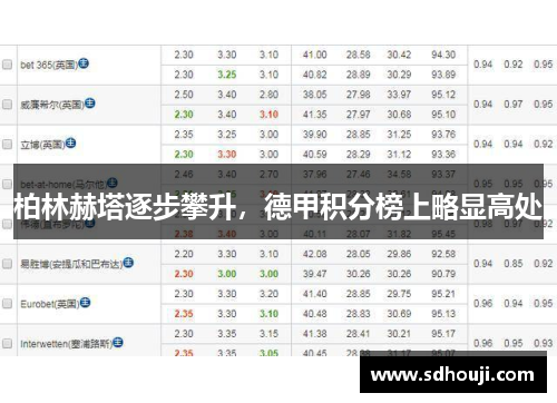 柏林赫塔逐步攀升，德甲积分榜上略显高处