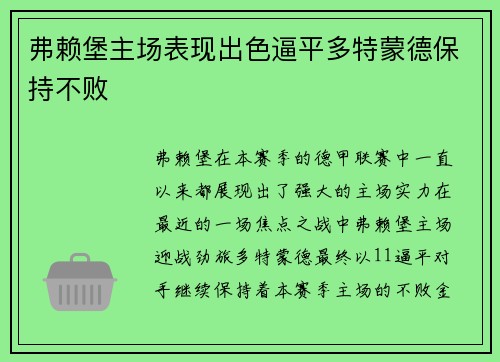 弗赖堡主场表现出色逼平多特蒙德保持不败